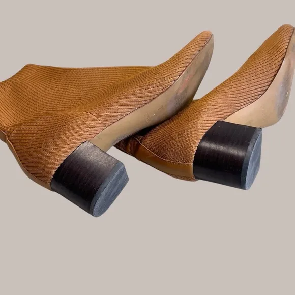 Everlane The Glove Ribbed Knit Toffee Ankle Stretch Block Heel Boots Size 10