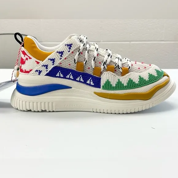 FARM RIO Apollo Embroidered Beaded Platform Multicolor Edgy Sneaker 7.5