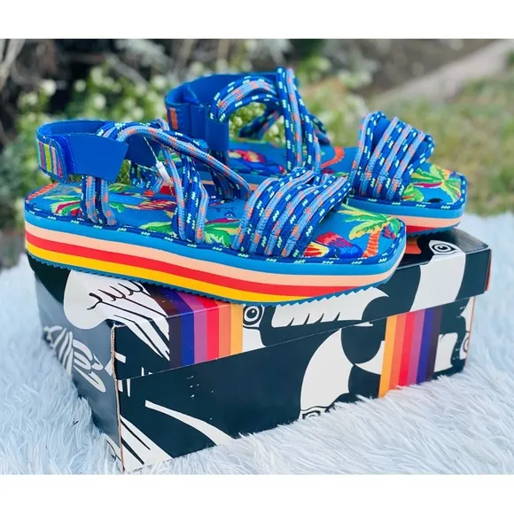 FARM Rio Blue Macaw Platform Sandals