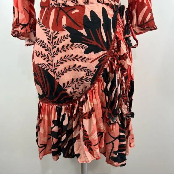 Farm Rio For Anthropologie Bruxelles Wrap Mini Dress XS Floral Tropical Boho