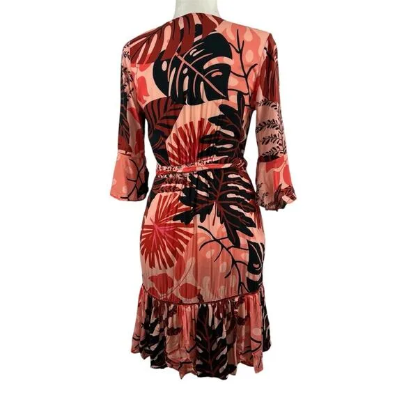 Farm Rio For Anthropologie Bruxelles Wrap Mini Dress XS Floral Tropical Boho