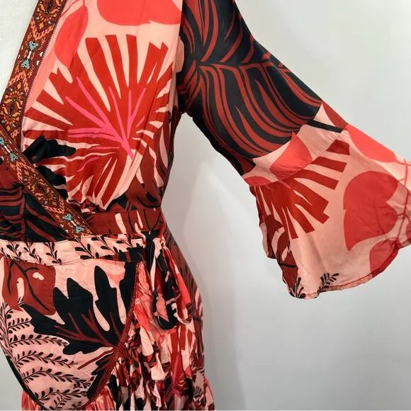 Farm Rio For Anthropologie Bruxelles Wrap Mini Dress XS Floral Tropical Boho
