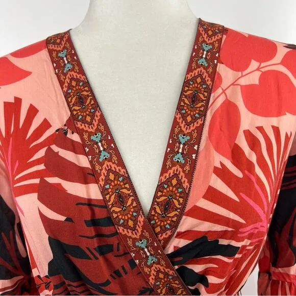 Farm Rio For Anthropologie Bruxelles Wrap Mini Dress XS Floral Tropical Boho