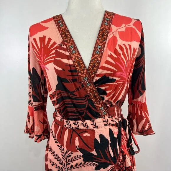 Farm Rio For Anthropologie Bruxelles Wrap Mini Dress XS Floral Tropical Boho