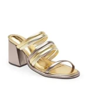 FARM RIO Block Heel Slide Sandal In Gold &amp; Silver Size 8