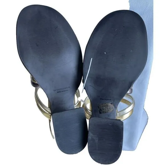 FARM RIO Block Heel Slide Sandal In Gold &amp; Silver Size 8