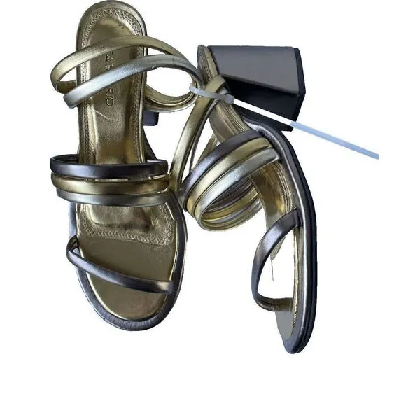 FARM RIO Block Heel Slide Sandal In Gold &amp; Silver Size 8