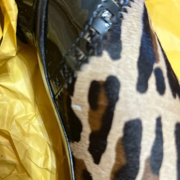 FENDI LACE-UP BOOTIE/BLACK PATENT LEATHER &amp;LEOPARD CALF-HAIR/SIZE 40IT-9US/ITALY