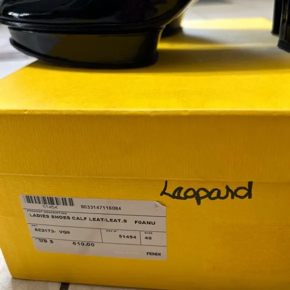 FENDI LACE-UP BOOTIE/BLACK PATENT LEATHER &amp;LEOPARD CALF-HAIR/SIZE 40IT-9US/ITALY
