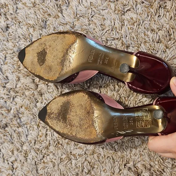 Fendi PROJECT Two-Tone Leather Heels – Burgundy &amp; Blush Size 36.5