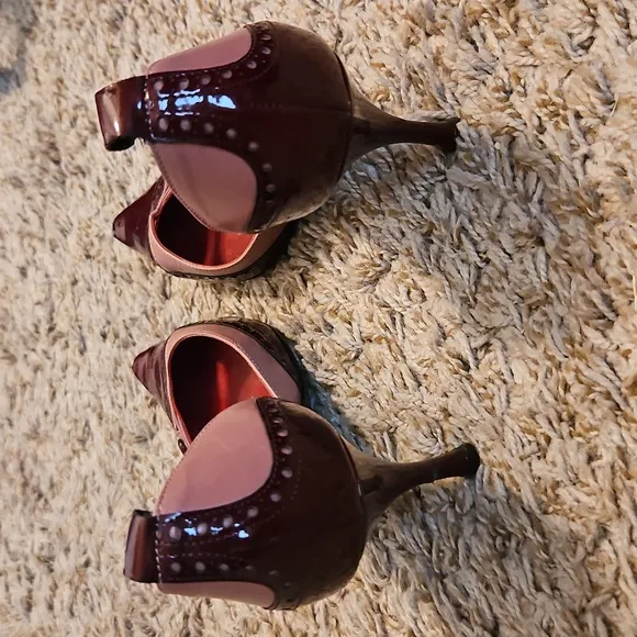 Fendi PROJECT Two-Tone Leather Heels – Burgundy &amp; Blush Size 36.5