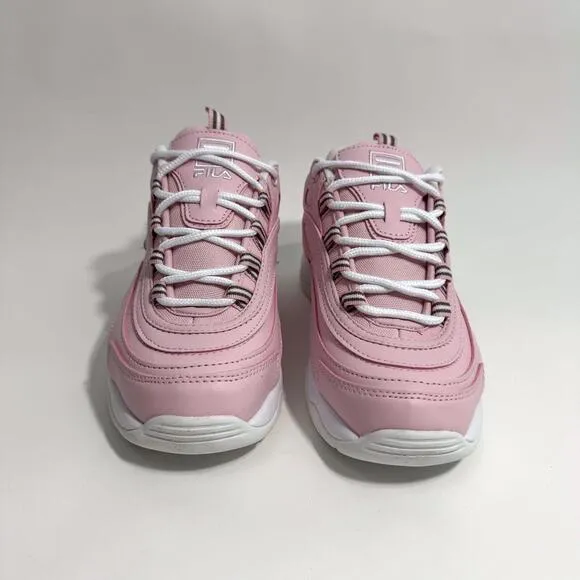 Fila Kids Big Girl Size 6 Pink White Ray Faux Leather Lace Up Sneakers Shoes NWT