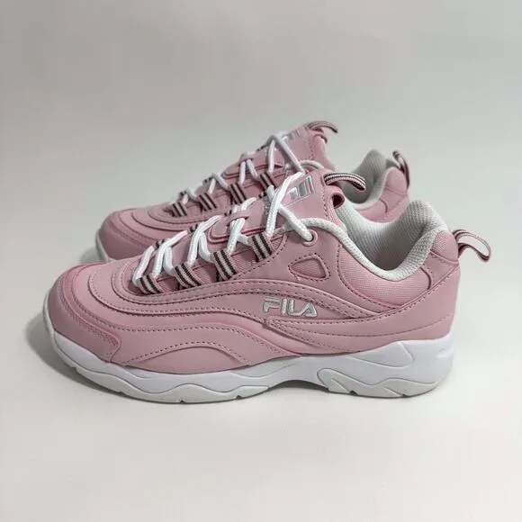 Fila Kids Big Girl Size 6 Pink White Ray Faux Leather Lace Up Sneakers Shoes NWT