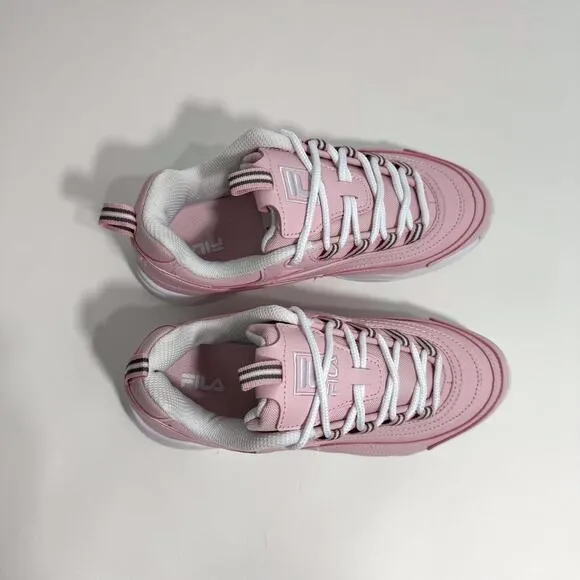 Fila Kids Big Girl Size 6 Pink White Ray Faux Leather Lace Up Sneakers Shoes NWT