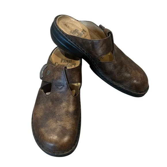Finn Comfort Belem Slip On Mule Clog Brown Leather Shoes Women’s 37 D US 6.5-7