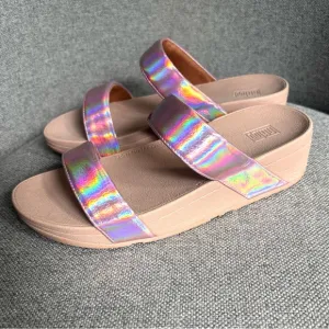 FitFlop Iridescent Pink Platform Sandals Straps MicroWobbleBoard Technology Sz 6