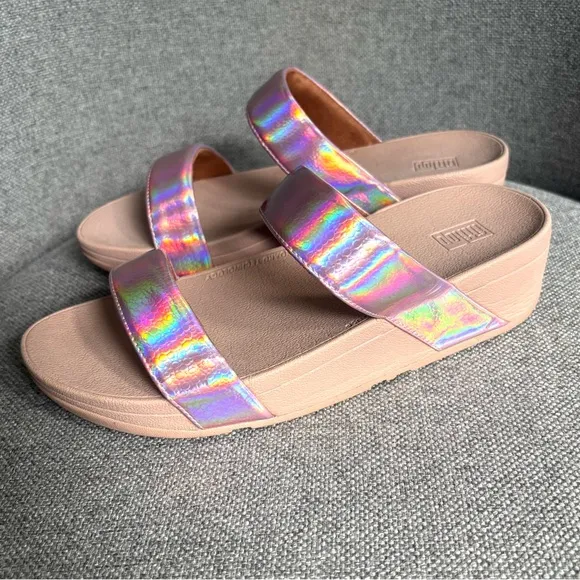 FitFlop Iridescent Pink Platform Sandals Straps MicroWobbleBoard Technology Sz 6