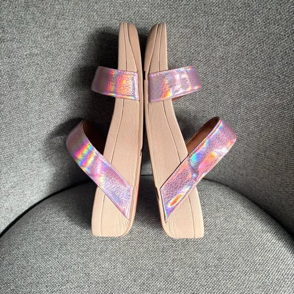 FitFlop Iridescent Pink Platform Sandals Straps MicroWobbleBoard Technology Sz 6