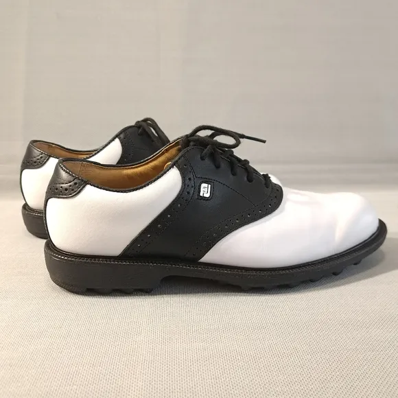 FJ FOOTJOY Men's Golf Shoes White/Black 7 1/2 M Rubber‎ Cleats Leather 57009
