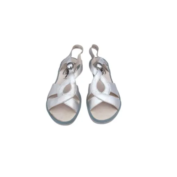 Fly London Cula Silver Leather Sandals Size 41 / US 8 w Box