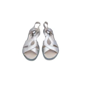 Fly London Cula Silver Leather Sandals Size 41 / US 8 w Box