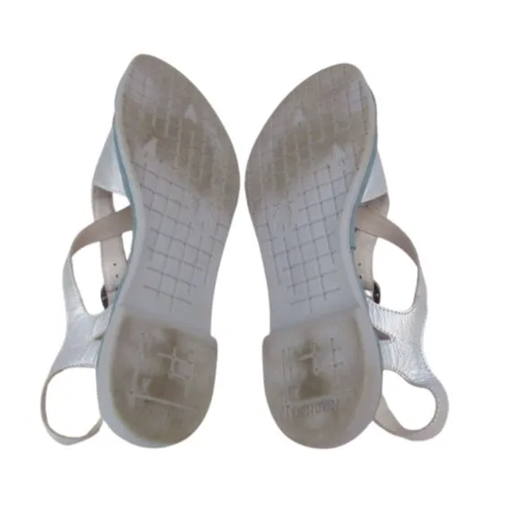 Fly London Cula Silver Leather Sandals Size 41 / US 8 w Box