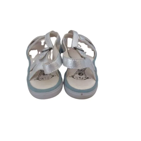 Fly London Cula Silver Leather Sandals Size 41 / US 8 w Box