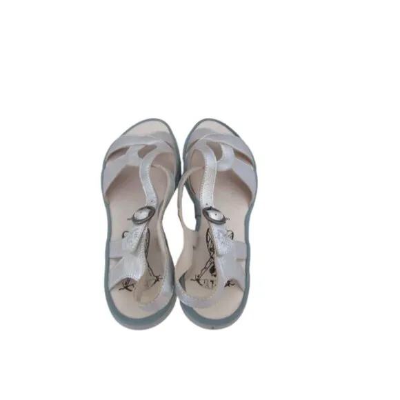 Fly London Cula Silver Leather Sandals Size 41 / US 8 w Box