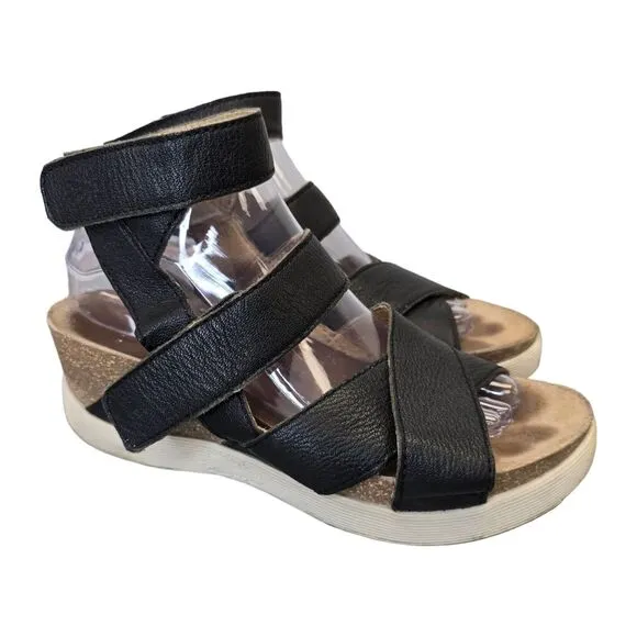 Fly London Women's Wedgefly Black Leather Platform Sandals EU 39