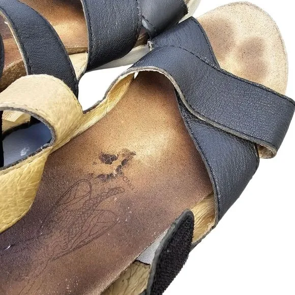 Fly London Women's Wedgefly Black Leather Platform Sandals EU 39