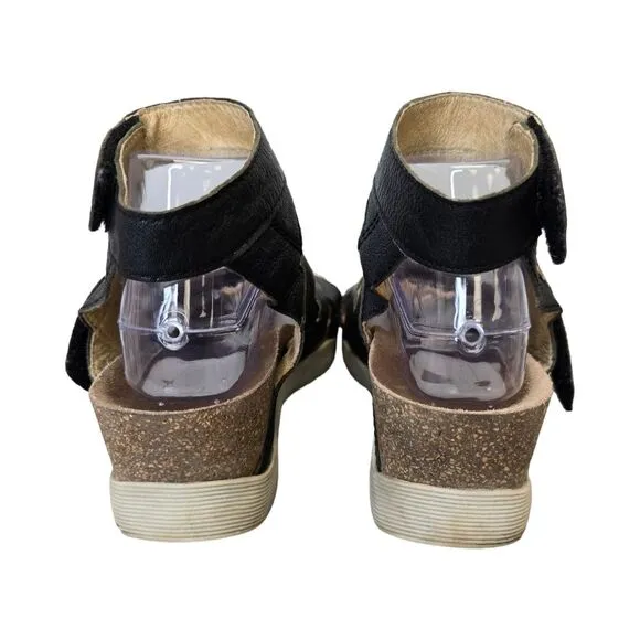 Fly London Women's Wedgefly Black Leather Platform Sandals EU 39