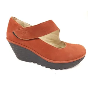 Fly London Yasi Red Orange Suede Platform Wedge Heels size US 6.5-7 EU 37