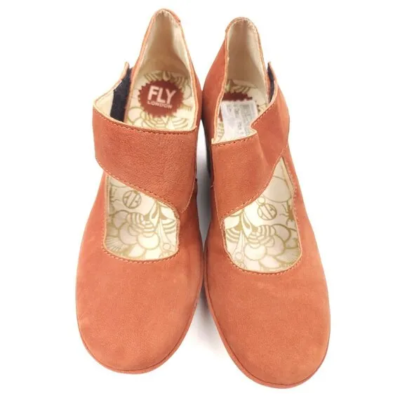 Fly London Yasi Red Orange Suede Platform Wedge Heels size US 6.5-7 EU 37