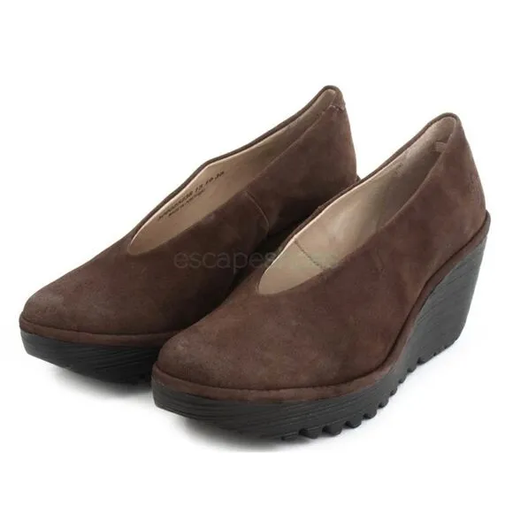 FLY LONDON Yellow Yaz Ranch  Platform Shoes in Chocolate Size 39