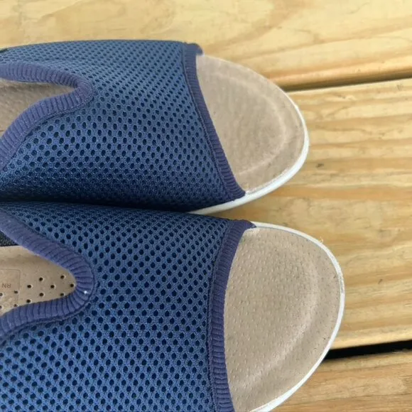 Flyflot Blue Mesh Slide On Low Wedge Sandals Open Toe Italy Size 9 EU 40