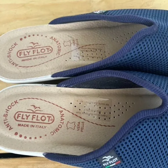 Flyflot Blue Mesh Slide On Low Wedge Sandals Open Toe Italy Size 9 EU 40