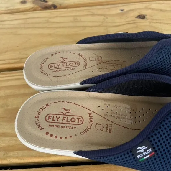 Flyflot Blue Mesh Slide On Low Wedge Sandals Open Toe Italy Size 9 EU 40