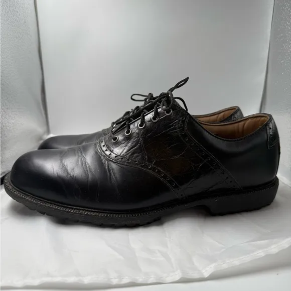 FootJoy Professional Men’s Black Leather Smooth &amp; Croc Imprint Golf Shoes Sz 11M