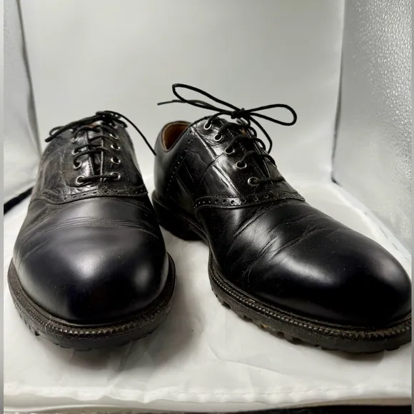 FootJoy Professional Men’s Black Leather Smooth &amp; Croc Imprint Golf Shoes Sz 11M