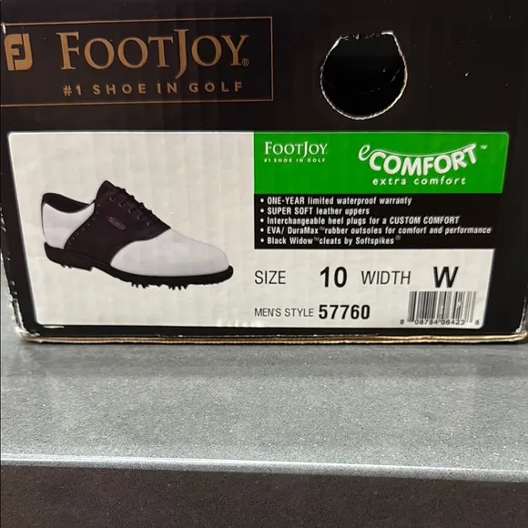 FootJoy Spiked Golf Shoes, New in Box! Brown &amp; White. Extra Comfort. Size 10W.
