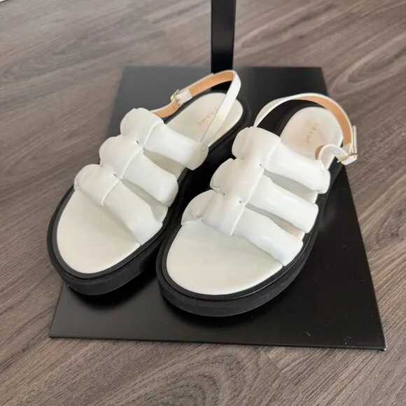 Frame Le Weston Sandals NEW White Padded Faux Leather Caged Platform Size 37.5