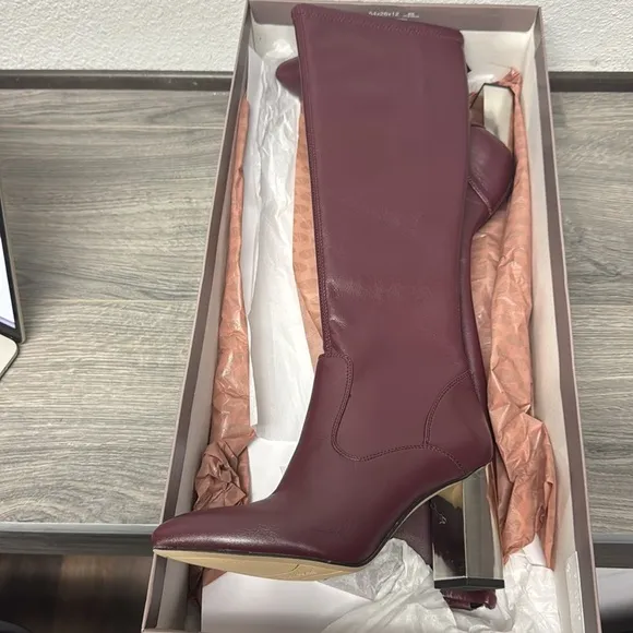 Franco Sarto Catherine Hight Shaft Faux Leather Burgundy Boots