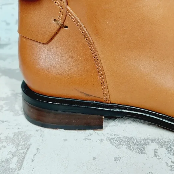 Franco Sarto Elese Leather Boots Cognac Ankle High Buckle Zip B390