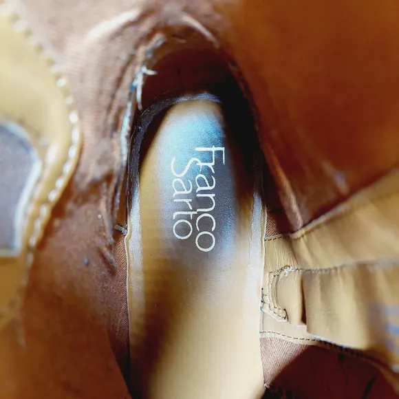 Franco Sarto Elese Leather Boots Cognac Ankle High Buckle Zip B390