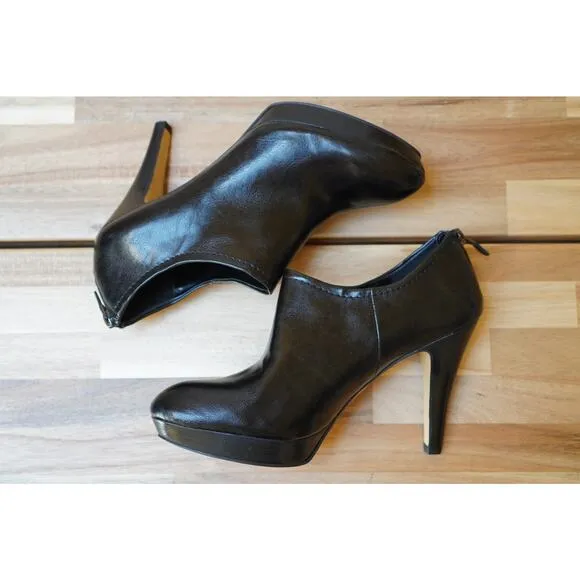 Franco Sarto Orchid Low Cut Zip Up Leather Platform Booties Black Size 8.5