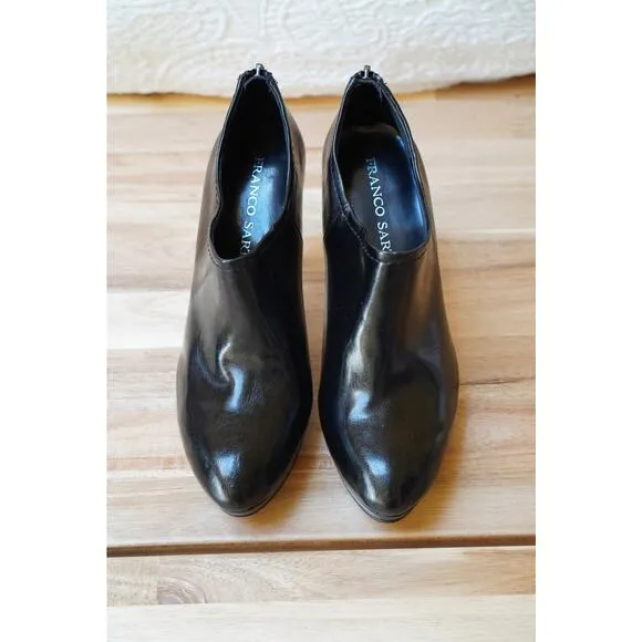 Franco Sarto Orchid Low Cut Zip Up Leather Platform Booties Black Size 8.5