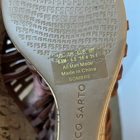 Franco Sarto Sombre Brown Cork Wedge Strap Platform Sandals Size 8.5