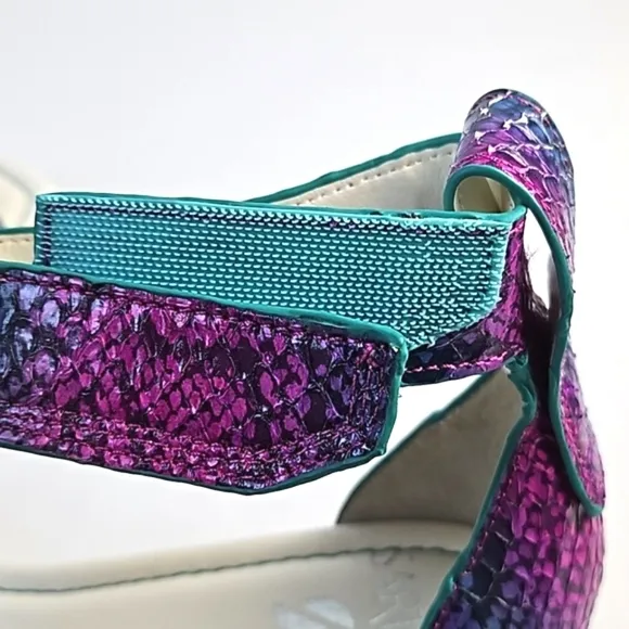 Franco Sarto Tiana Snake Leather Jewel Tone Ankle Strap Platform Wedge Sandal