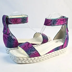 Franco Sarto Tiana Snake Leather Jewel Tone Ankle Strap Platform Wedge Sandal