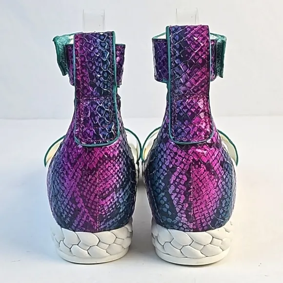 Franco Sarto Tiana Snake Leather Jewel Tone Ankle Strap Platform Wedge Sandal
